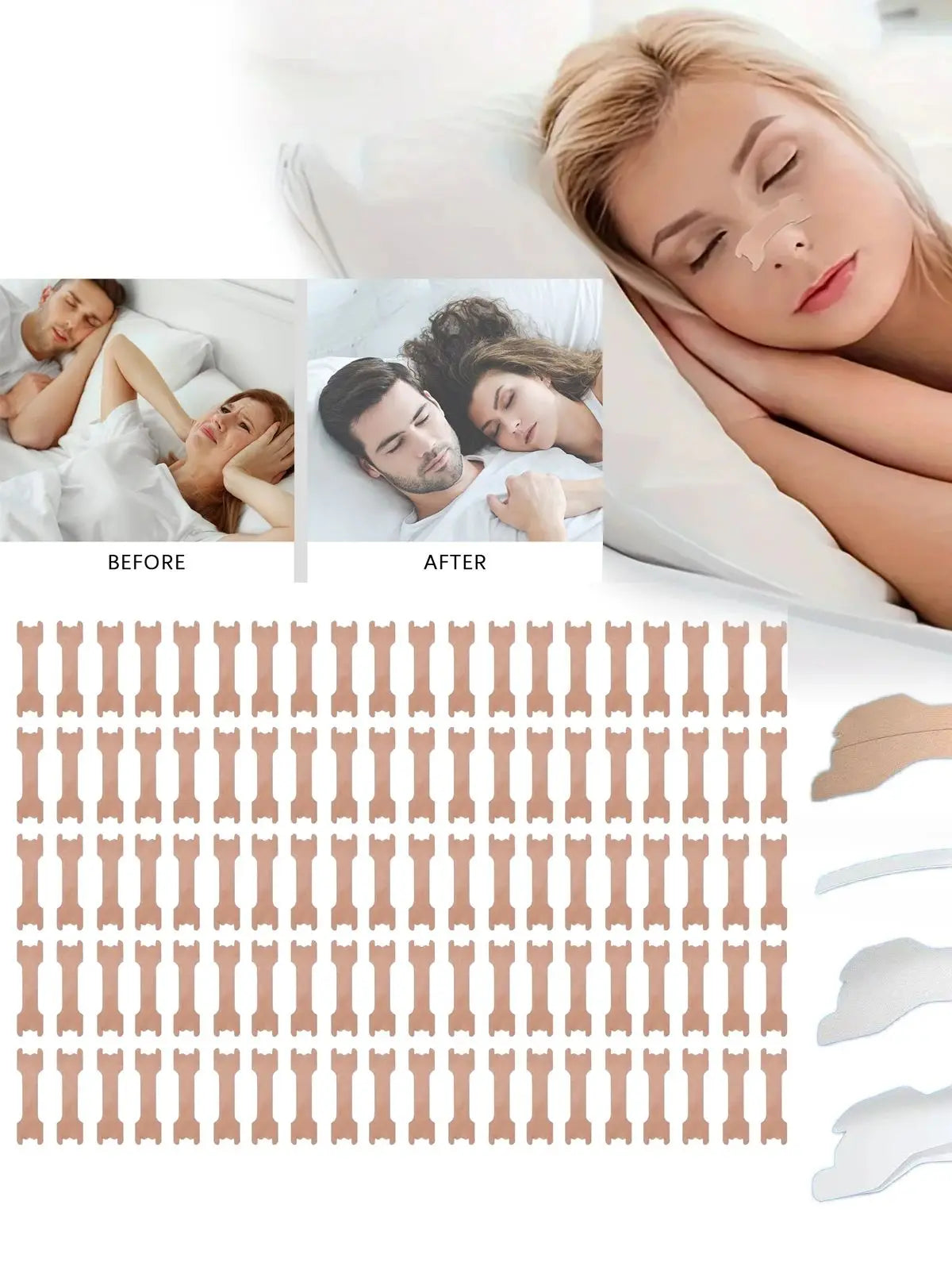 100pcs Anti-snoring Strips Easier to Breathe Help Breathing Reduce Snoring Nasal Strips Better Sleep Breathe Health Care